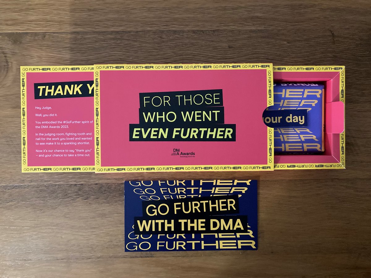 A BIG week for creative marketing services as the <a href="/DMA_UK/">DMA UK</a> #DMAawards judging and shortlist were announced.

We're pleased to be print partner and sponsor again, and involved in the Judges' thank you packs. 

Good luck to the nominees; til 5th Dec!
#GoFurther #TrustInPrint