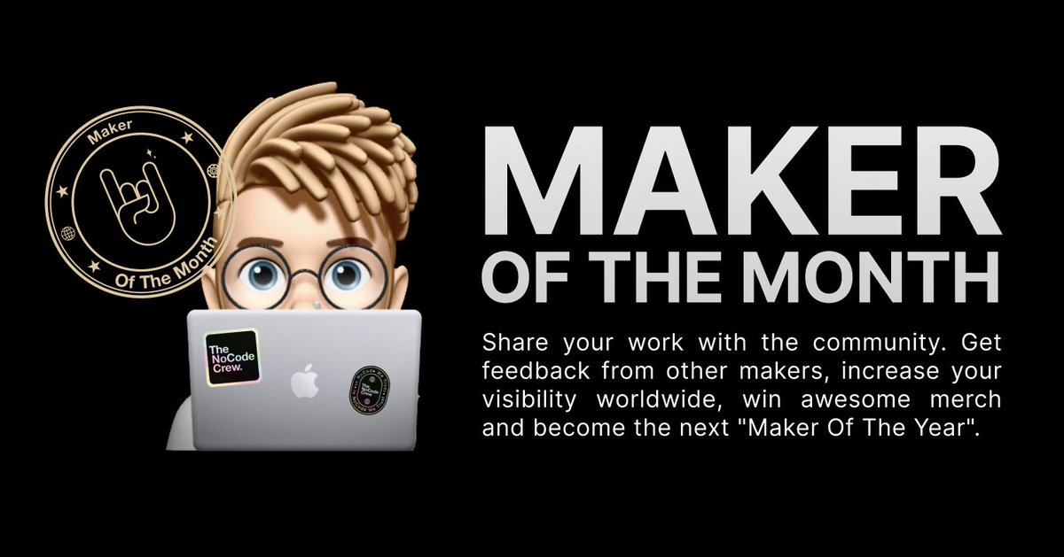 TheNoCodeCrew's tweet photo. Who wants to be the next 🌟Maker Of The Month🌟?
Join the Crew and share your work with The Community 🌎
https://t.co/AFCd43dTqj
#NoCode #MakerOfTheMonth #TheNoCodeCrew https://t.co/tU1whPuHeQ