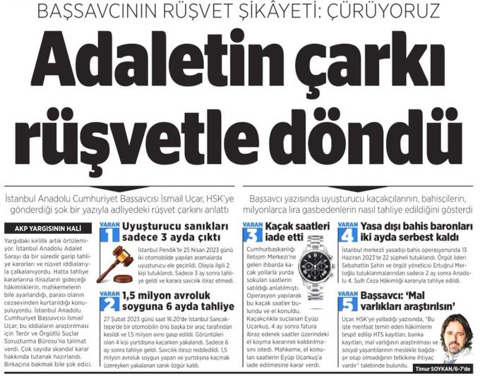 Wow! What allegations about the current situation of the Turkish judiciary. It is much more clear right now why we were barred from the profession. ‘Cause we are clean’. We are relieved one more time that we are not part of this corrupt judiciary.Thanks for the dismissals @TC_HSK