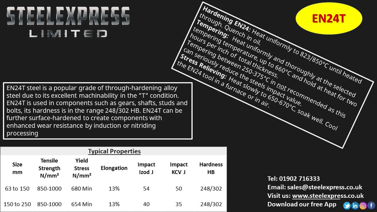 Did you know, we are one of the UK's largest suppliers of #EN24T blocks?

If you want to know more about EN24T, check out our handy Specification Sheet.

Also visit our website

steelexpress.co.uk/engineeringste…