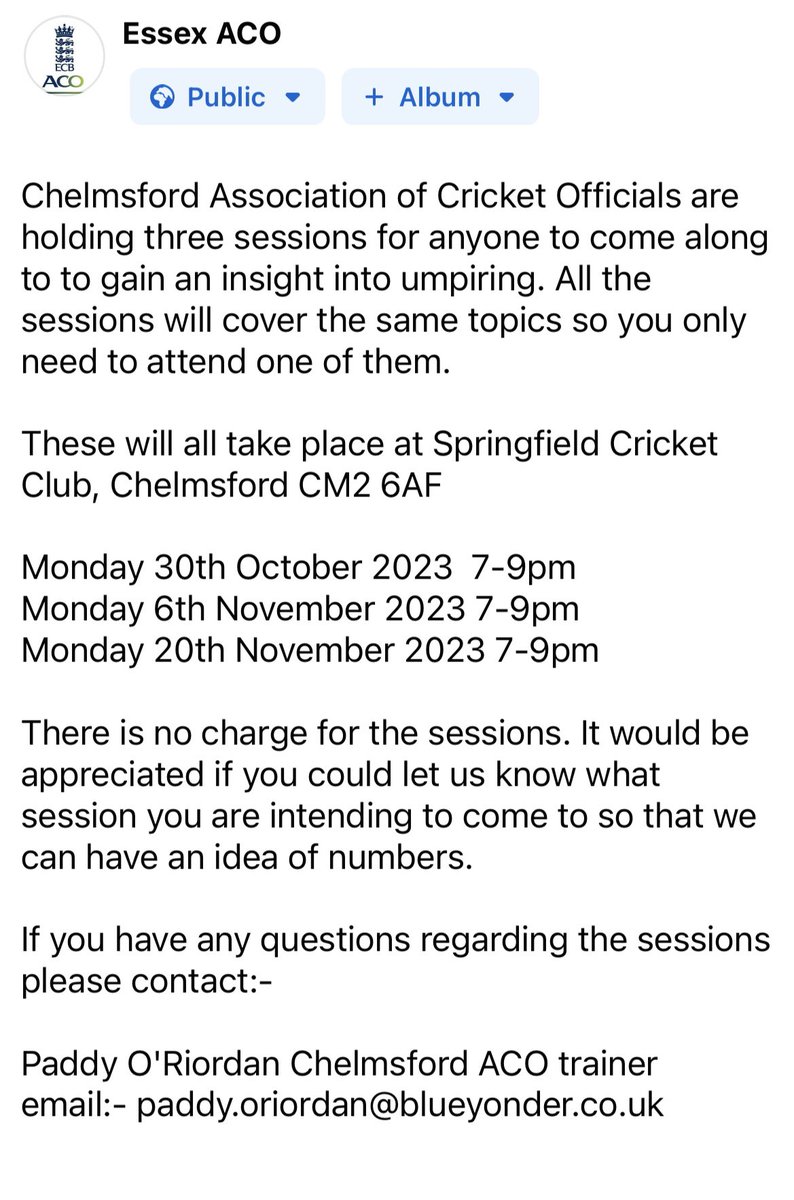 Course information from the Chelmsford ACO