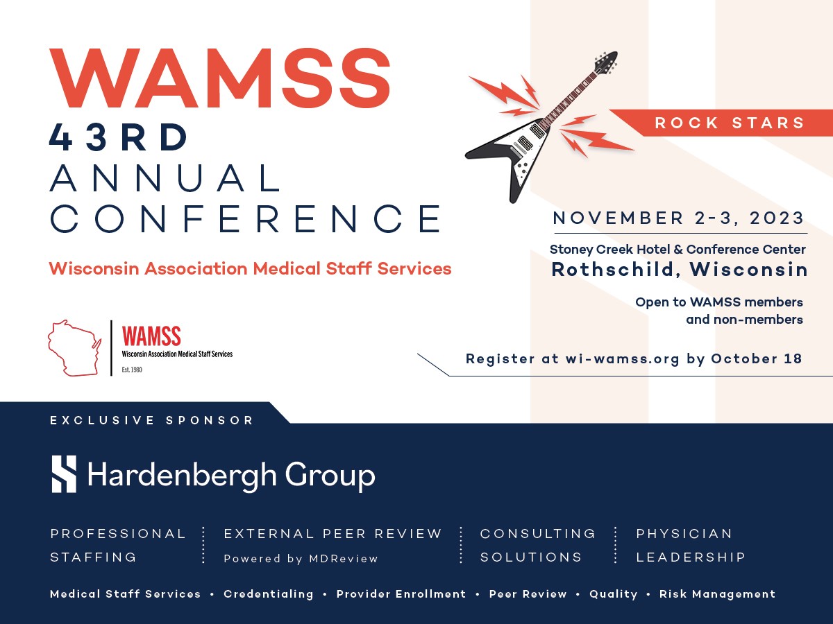 Don't forget to register for the Wisconsin Association Medical Staff Services conference on November 2 - 3. This is a great opportunity for CE credit and it's open to non-members. See the WAMSS website for more info and register by October 18!
#MSPs #ContinuingEducation