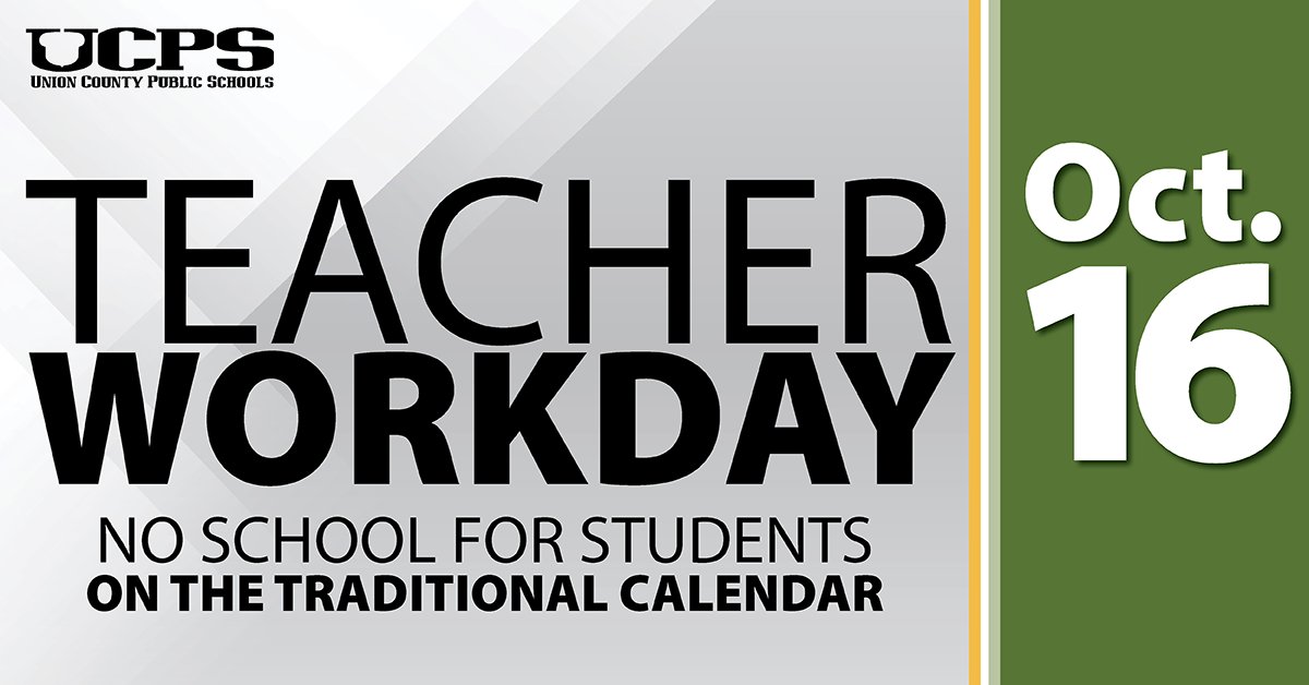 🗓️ Alert: Monday, Oct. 16 is a teacher workday. There will be no school for students on the traditional calendar. #UCPS #TeamUCPS @AGHoulihan