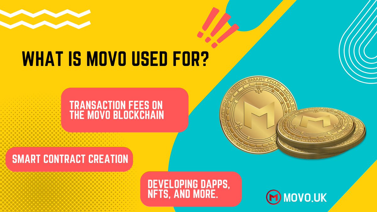 What is MOVO coin used for? - movo.uk 

1. Transaction Fees on the Movo Blockchain: MOVO can be used to pay transaction fees on the Movo Blockchain, ensuring the sustainability of the network by creating an economic mechanism to incentivize honest transaction