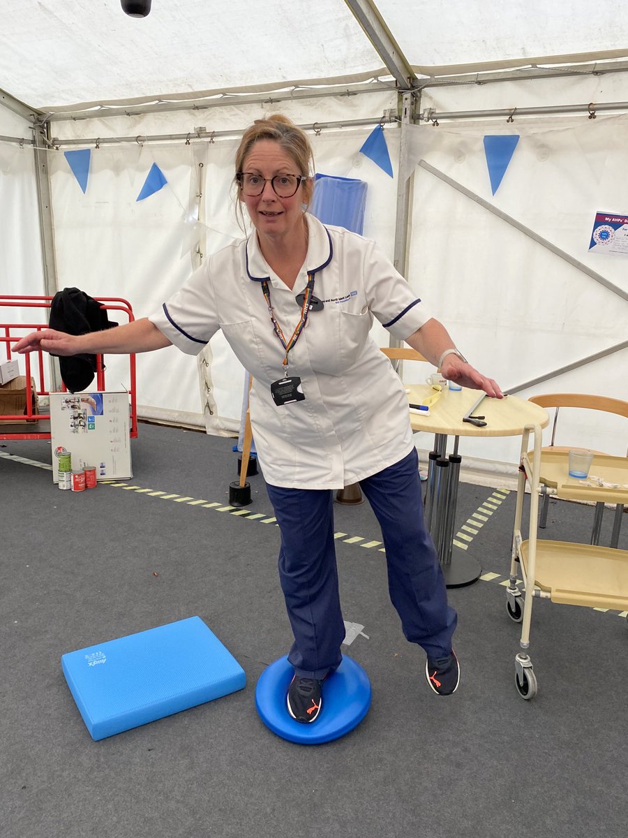 GaynardSusie's tweet photo. #cnwlAHPs showing how not to balance! Demonstrating physiotherapy intervention at MKUH for AHP celebration day https://t.co/NCFSREQB8O