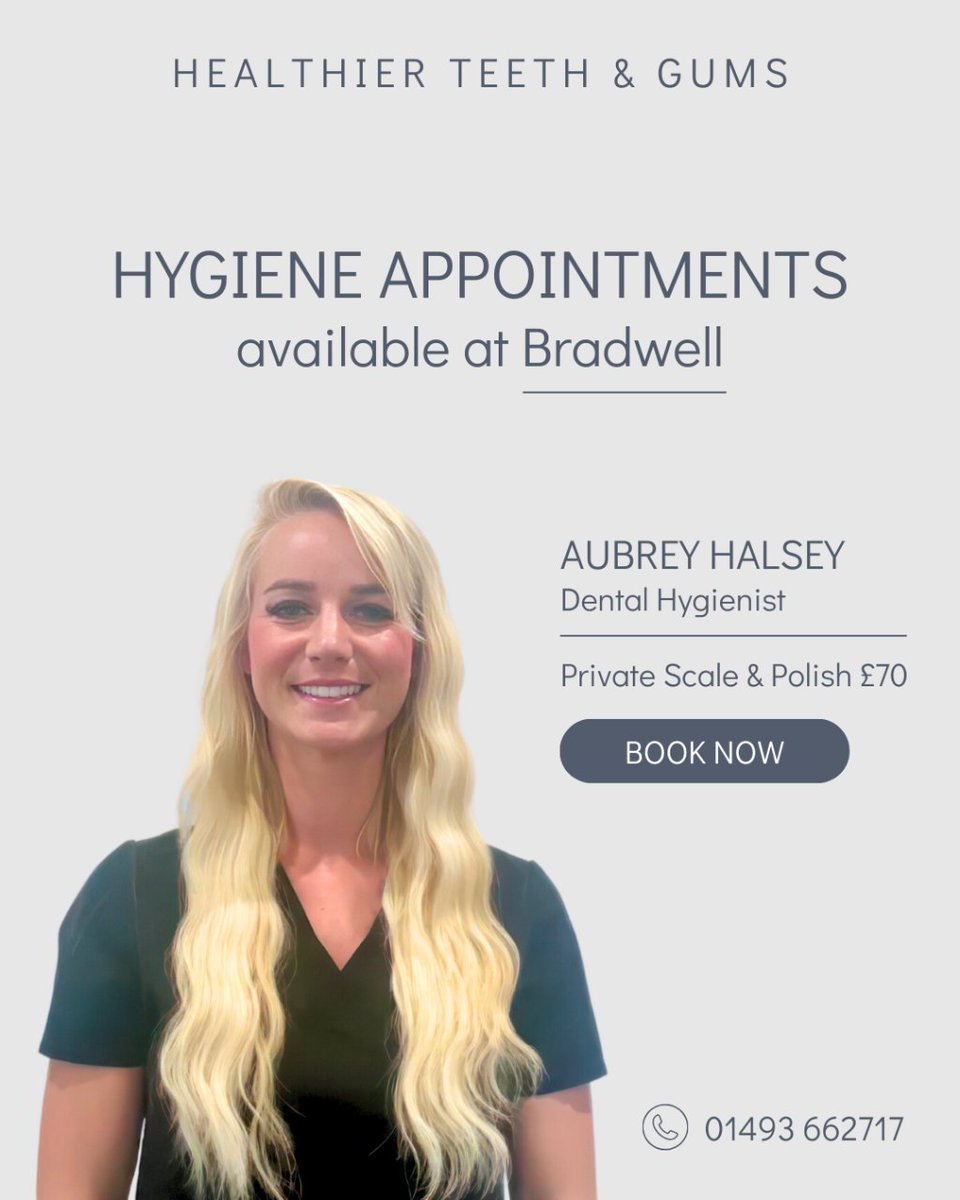 FacesAndSmiles's tweet image. ✨ Introducing Aubrey Halsey, our new Hygienist! ✨ 

Aubrey's teaching experience and expertise in oral health make her the perfect fit for our dental family. 🦷💚 

Book your Bradwell appointment today on 01493 662717 

#FacesAndSmiles #WorkFamily #Hygienist