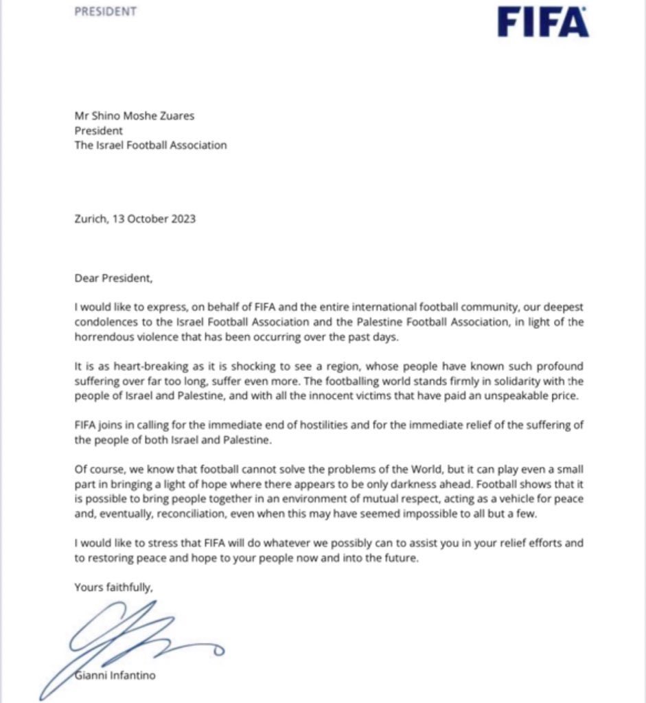 FIFA President's letter to the Football Community