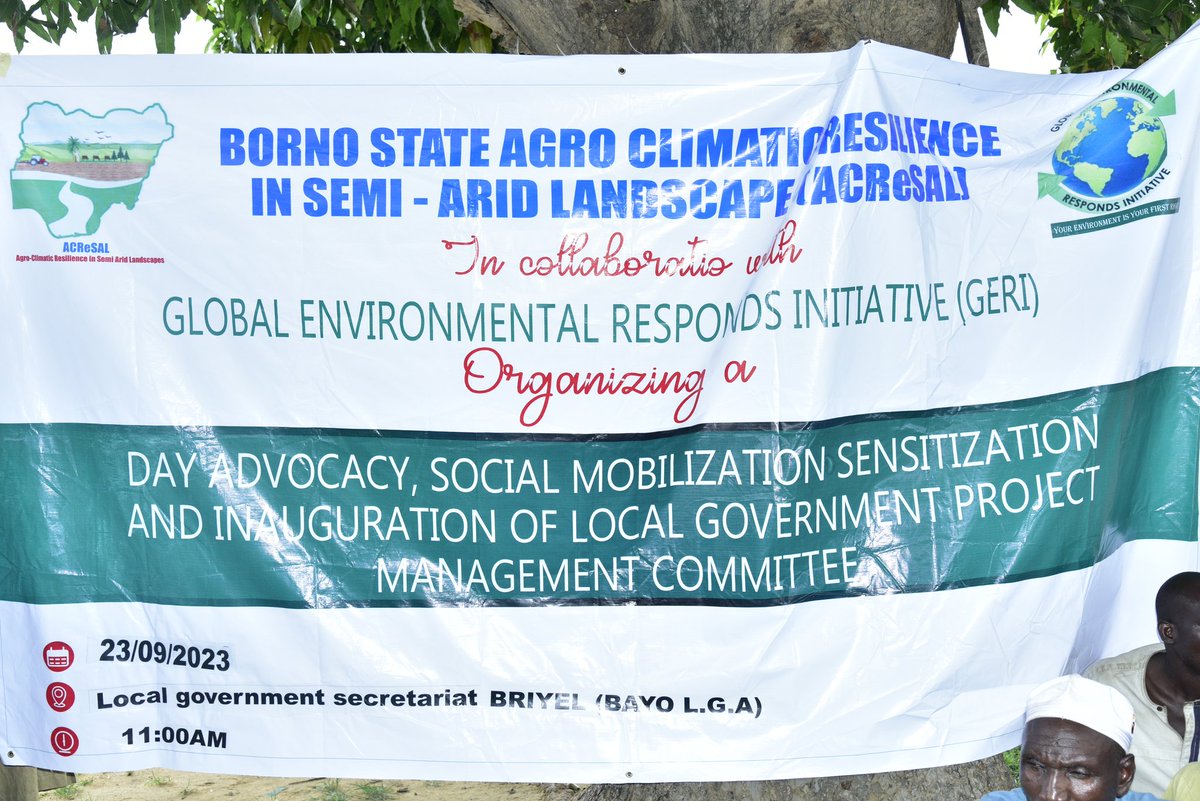 gerinitiative's tweet photo. GERI with Borno ACReSAL holds an advocacy, SOCIAL mobilization and sensitization visit ON stakeholders AND commiunty memberS to bring a synergy ABoUT erosioN, deforestration, DESERTIFICATION, drought and land degredation control in Bayo local government area of Borno state. https://t.co/qKdL7LSpDM