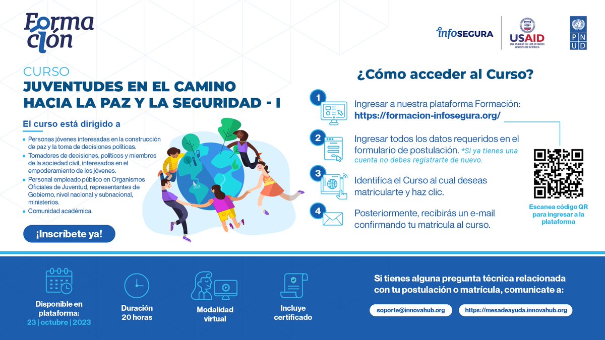 PNUDLAC's tweet image. 📢 Se inicia la convocatoria al curso virtual &quot;Juventudes en el camino hacia la Paz y la Seguridad 1&quot;
🕊️¡Embarquémonos hacia la Paz y la Seguridad!
🚀 Creemos una hoja de ruta para nuestra región
📝 Inscríbete ahora: bit.ly/3ZQSomS
#ODS #DesarrolloSostenible #Agenda2030