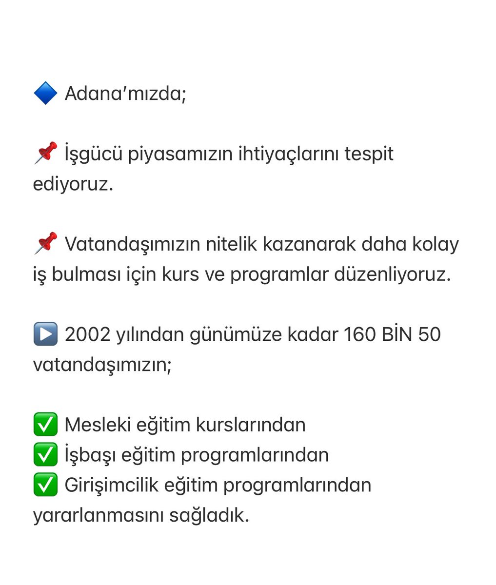 abdullahdogru01's tweet photo. AK Parti Hükümetleri olarak #Adana’mızda; aktif işgücü programları kapsamında istikrar temelli kalkınma hedeflerimize ulaşmak adına yaptığımız çalışmalarla memleketimizin aydınlık geleceğini inşâ ediyoruz.

#TürkiyeYüzyılı https://t.co/CzMTMVB0T2