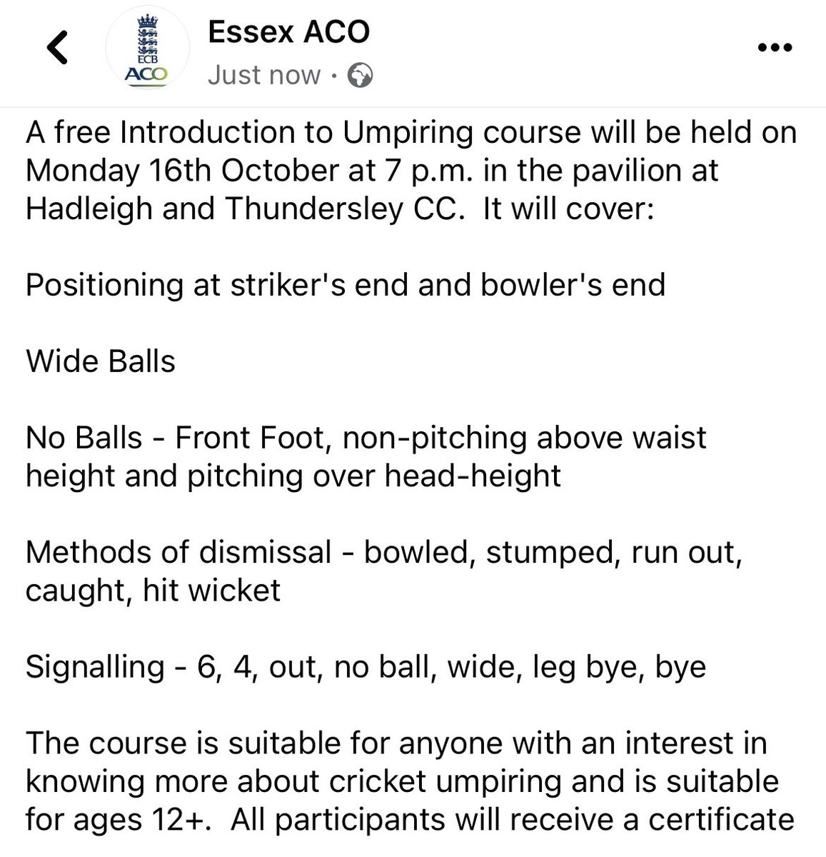 Another introduction to umpiring course. Register at forms.office.com/pages/response…