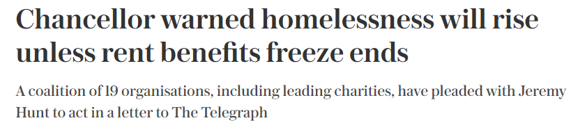 We signed an open letter to the Chancellor today to #UnfreezeHousingBenefit, to cover the bottom 30% of rented properties.

This move would stop more people from being pushed into homelessness. 

Read more: loom.ly/o5U90xA

#CoverTheCost