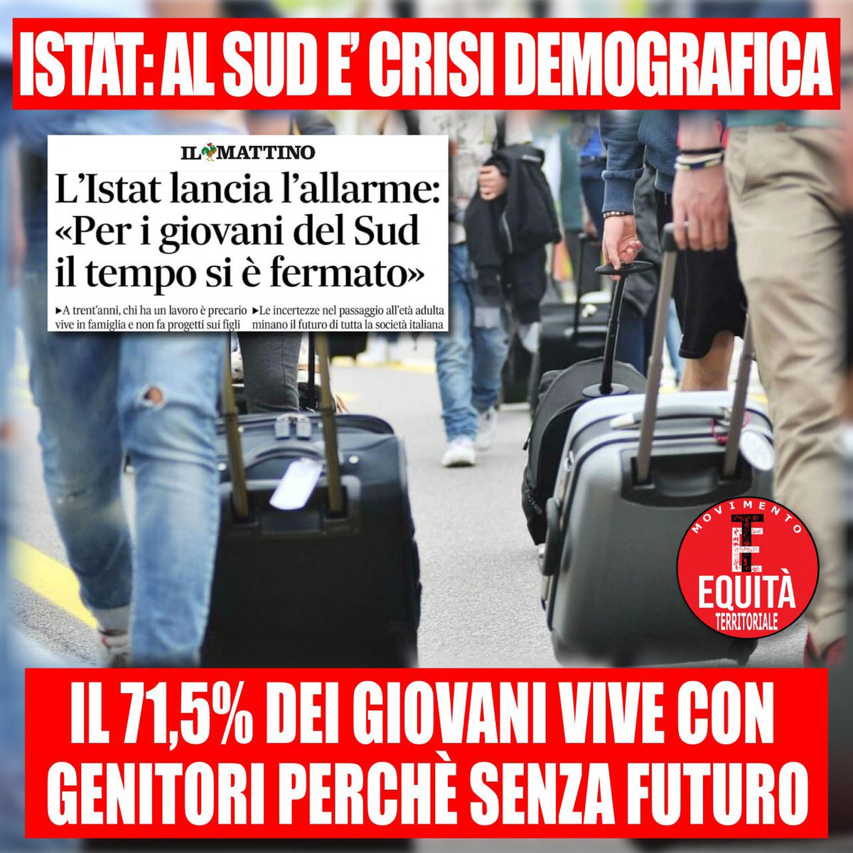 mov24agosto's tweet photo. La #crisi #demografica nel #Mezzogiorno è un grido d'allarme. L’#emigrazione #studentesca, il persistente alto tasso di #disoccupazione e la mancanza di #opportunità ha segnato un’intera #generazione. Così rischiamo il #tracollo del #sud https://t.co/xtxKf9wy1y