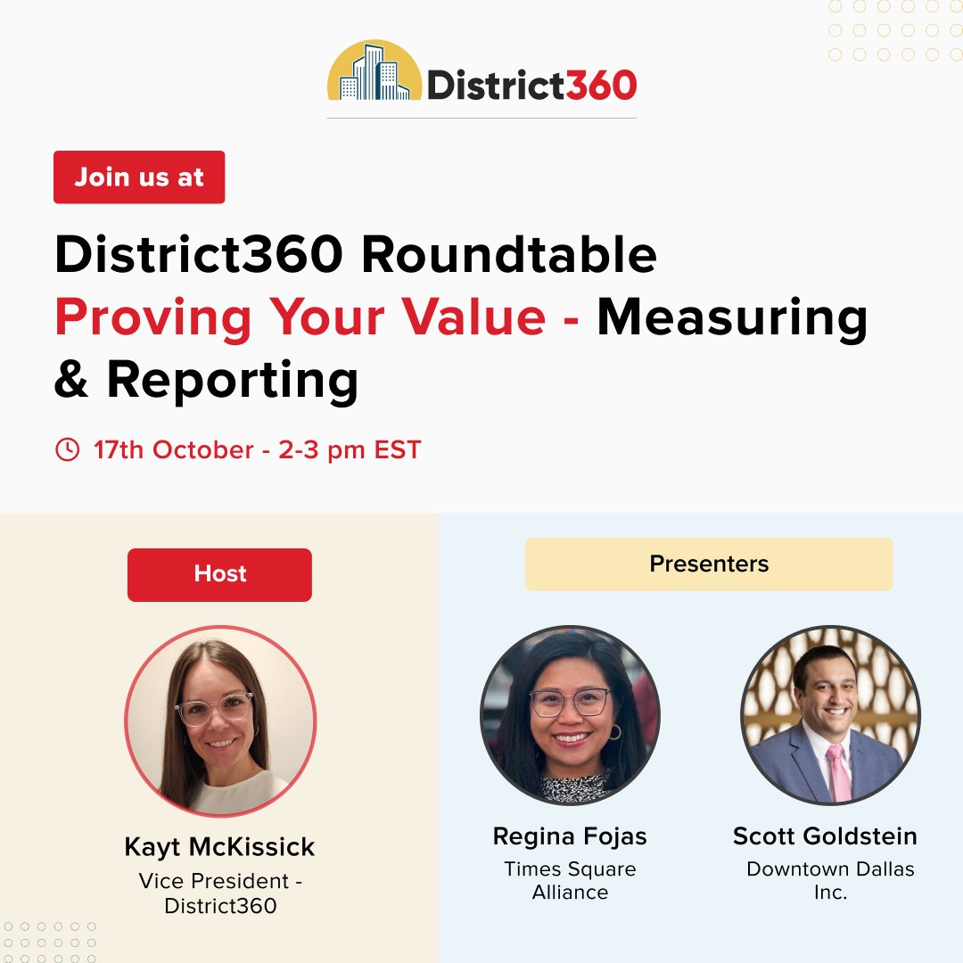 Let's continue the incredible conversation we had at our service advisory about enhancing your metrics and reporting strategies! 

Add to your calendar: evt.to/adiduuhsw

#Downtown #District360 #Placemaking #Roundtable