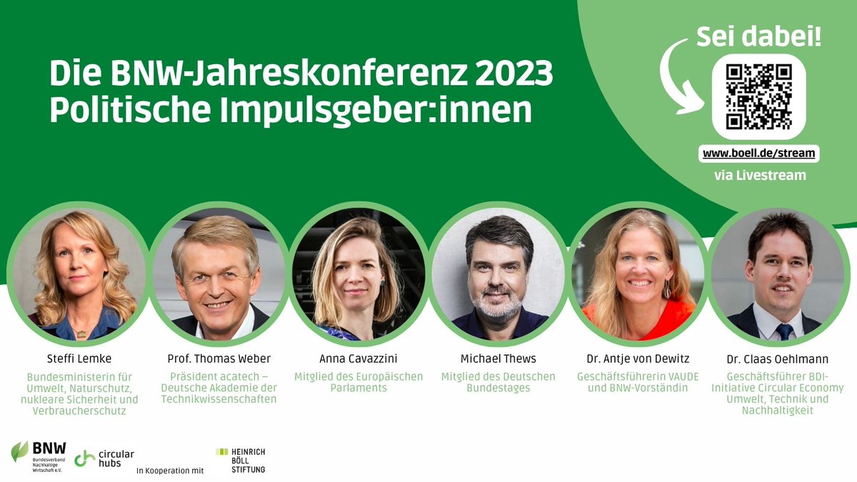 Die Politik setzt den Rahmen - für zirkuläres Wirtschaften sowie auch für die #𝗕𝗡𝗪-𝗝𝗮𝗵𝗿𝗲𝘀𝗸𝗼𝗻𝗳𝗲𝗿𝗲𝗻𝘇 am 20. Okt. 🪟

Weitere Infos zu den Speaker:innen und dem Programmablauf gibt's hier 👉 loom.ly/wjfRWGs
Hier gehts zum Livestream: loom.ly/S3_jQhY