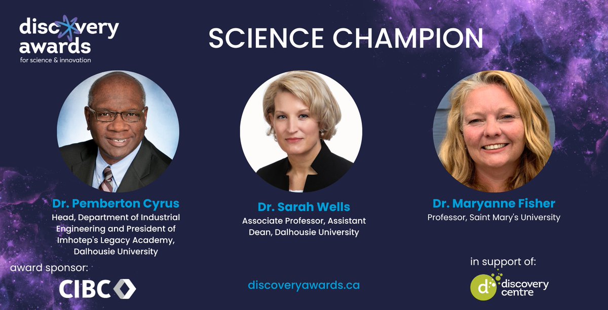 DiscoveryCntr's tweet photo. The #DiscoveryAwards Science Champion, proudly presented by @CIBC, is awarded to a devoted individual who promotes science and technology to the public, above and beyond the normal avenues of communication. Congratulations to the 2023 finalists! https://t.co/3McKjvseMm