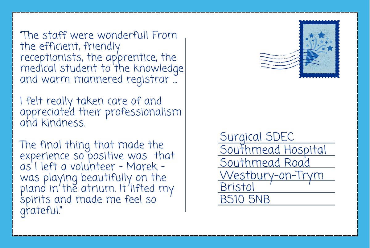 For #FeedbackFriday - a patient grateful to the wonderful Surgical SDEC staff, plus a special thanks to our Volunteer Musician! From the friendly receptionists to the caring clinicians, students, and apprentices, this experience really captures the #OneNBT spirit!  @sphams