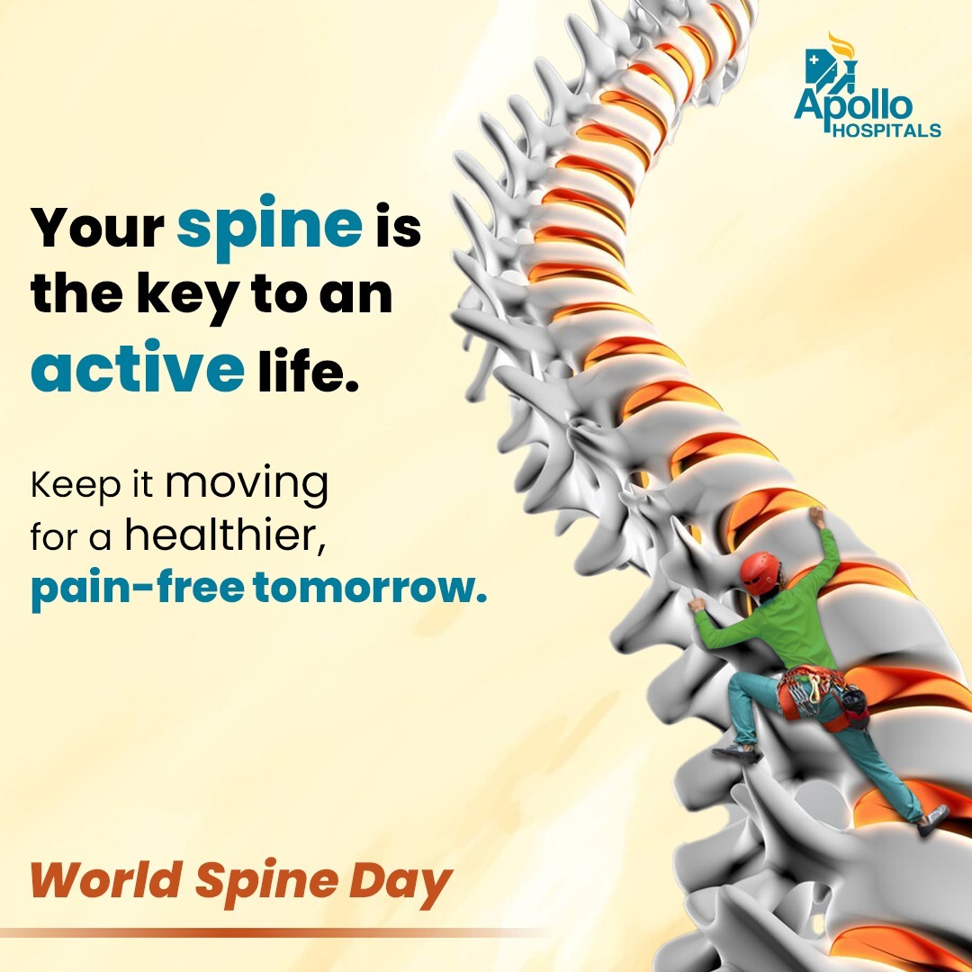 Your spine is the pillar of your health. Remember, a strong spine means a stronger life. Let's keep moving towards a healthier future. #WorldSpineDay #SpineDay #SpineCare #SpineHealth #ApolloHospitals #ApolloBilaspur