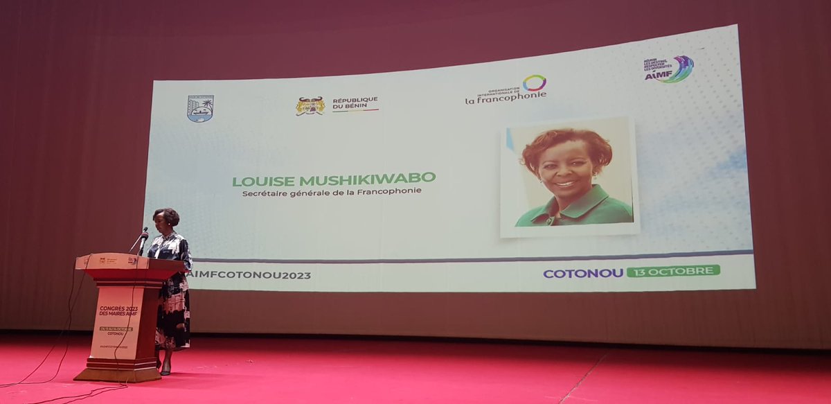 @AIMFrancophones @LMushikiwabo @Anne_Hidalgo Au Congrès de L'@AIMFrancophones, la Secrétaire générale de la #Francophonie rappelle le rôle majeur de la #diversitéculturelle et des #industriesculturelles en faveur du développement, du dialogue et de la paix. 
#AIMFCotonou2023