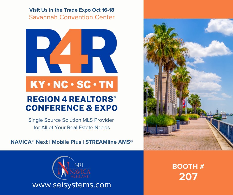 Region 4 REALTORS® is here! Join us at the Savannah Convention Center, Booth 207 to discover the latest in NAVICA® Next and STREAMline AMS®.

Grab your complimentary show water bottle sponsored by Systems Engineering, Inc.
#region4realtors  #navicamls #streamlineams #seisystems
