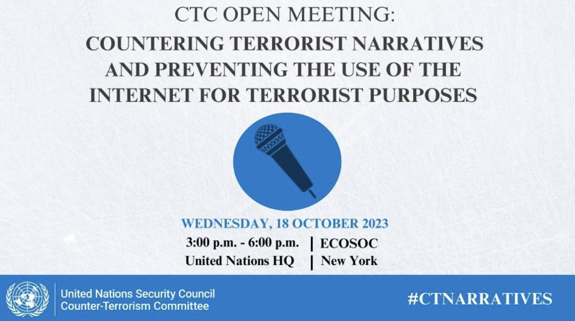 UN_CTED's tweet photo. Don’t miss: Open meeting of the @UN Security Council #CounterTerrorism Committee on “Countering terrorist narratives and preventing the use of the Internet for terrorist purposes” on Wednesday (in person &amp; live streamed online). More details: https://t.co/kJuDXJdO7d #CTNarratives https://t.co/sdAXS98dUw
