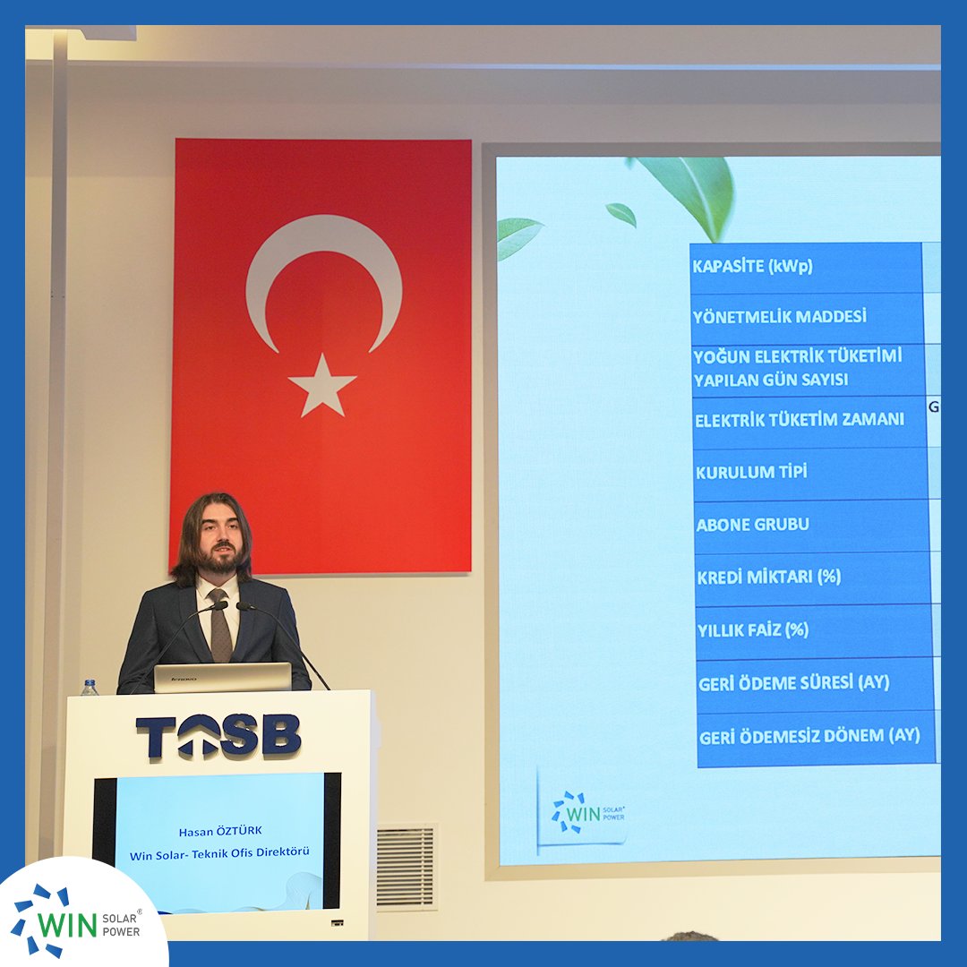 winsolarpower's tweet photo. TOSB Otomotiv Tedarik Sanayi İhtisas Organize Sanayi Bölgesi'nin ev sahipliğinde gerçekleşen ‘’Sanayide Yeşil Dönüşüm" seminerinde, "Türkiye'nin Güneş Enerjisi Potansiyeli" konusunu ele aldık ve bu önemli konuyu değerli katılımcılarımızla paylaştık. https://t.co/AsjPxRVKzq