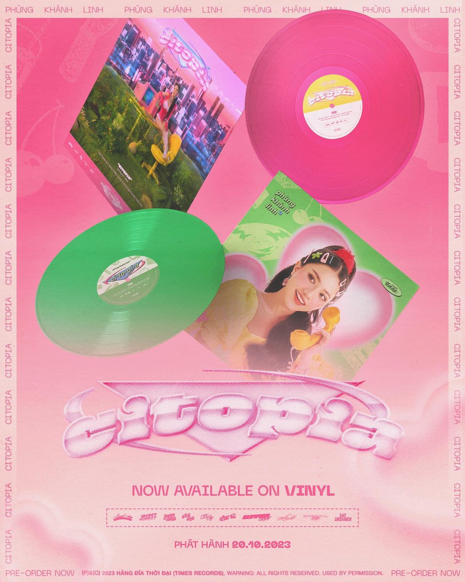 the wait is finally over 🙌 cảm ơn sự chờ đợi của các bạn 💖💚

Phung Khanh Linh - CITOPIA (Limited Colored LP)
- Released date: 20.10.2023
- Available in Neon Pink &amp; Neon Green 

#PhungKhanhLinh #CITOPIA #vinyl #hangdiathoidai #timesrecords