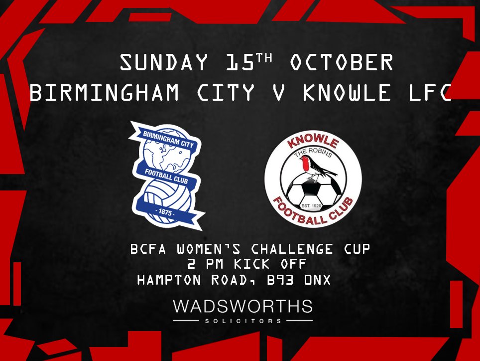 Knowle Ladies & Girls (@knowlegirlsfc) on Twitter photo The new look <a href="/BirminghamFA/">Birmingham County FA</a> Women's Cup starts this weekend & we have drawn <a href="/BCFCWomen/">Birmingham City Women</a> in the first round! Although we are the away side, the fixture has been reversed to our home ground. See you at Hampton Road for a 2pm kick off, no charge on the gate, all support welcome! The new look <a href="/BirminghamFA/">Birmingham County FA</a> Women's Cup starts this weekend & we have drawn <a href="/BCFCWomen/">Birmingham City Women</a> in the first round! Although we are the away side, the fixture has been reversed to our home ground. See you at Hampton Road for a 2pm kick off, no charge on the gate, all support welcome!