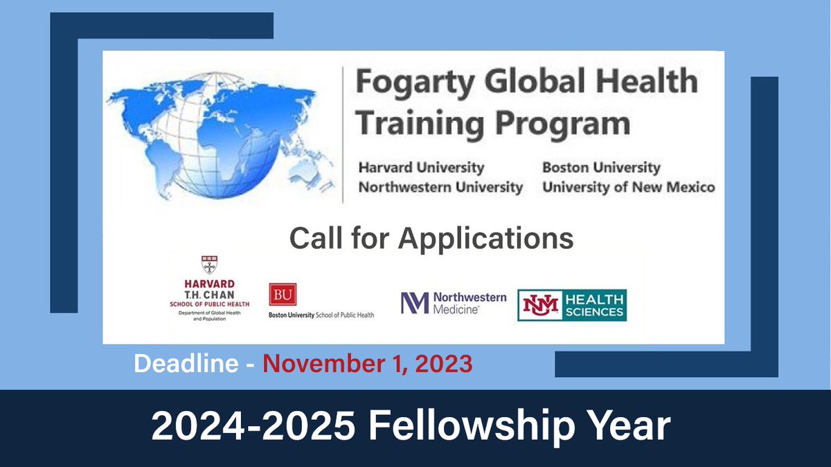 WACCBIP_UG's tweet photo. Opportunity for LMIC post-doctoral candidates in medicine, public health and more!
Apply for the HBNU Fogarty Global Health Training Program 2024-2025 Fellowship and embark on a 1 year research journey in LMICs.
Apply by November 1, 2023.
Read more: https://t.co/7kobcmIra9 https://t.co/1G4KHHpLBj