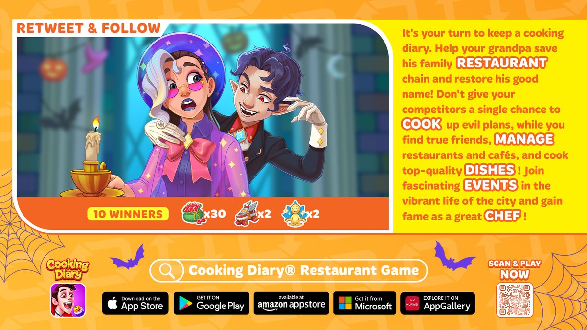 Cooking Diary (@cookingdiary) on Twitter photo ๐ Celebrate Halloween Fest with Cooking Diary: cooking-diary.onelink.me/PKnG/6ce0636b ๐
Rewards for 10 Spooky Chefs:
๐ฌ 30 Rubies
๐ 2 Turbo Skates
๐ซ 2 Patient Customers
Will you accept our haunting giveaway challenge?
Participation Steps:
โHit the retweet button ๐
โEnsure you're ๐ Celebrate Halloween Fest with Cooking Diary: cooking-diary.onelink.me/PKnG/6ce0636b ๐
Rewards for 10 Spooky Chefs:
๐ฌ 30 Rubies
๐ 2 Turbo Skates
๐ซ 2 Patient Customers
Will you accept our haunting giveaway challenge?
Participation Steps:
โHit the retweet button ๐
โEnsure you're