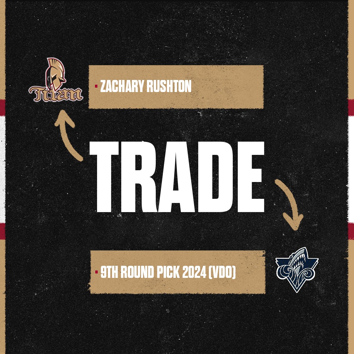 ABTitan's tweet photo. 🚨Trade alert: The Titan have traded a 9th round draft pick 2024 (VdO) to Rimouski for forward, Zachary Rushton.

🚨Alerte d'échange: Le Titan a échangé un choix de 9e ronde en 2024 (VdO) à Rimouski contre l'avant, Zachary Rushton.

#GoTitanGo https://t.co/KeL340JfKa
