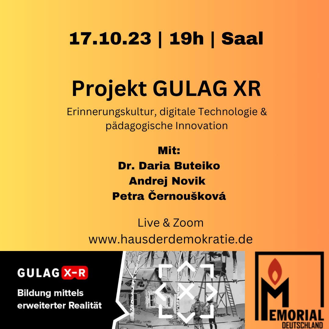 Haus der Demokratie (@hddum) on Twitter photo 17.10.23 | 19h | Saal
<a href="/HdDuM/">Haus der Demokratie</a> #Berlin
Präsentation GULAG #XR
von Memorial Deutschland e.V.
#Erinnerungskultur - #digitale Technologie - pädagogische Innovation
#LIVE & #zoom | Eintrittfrei & barrierefrei
Alle Infos: hausderdemokratie.de/Veranstaltungen 17.10.23 | 19h | Saal
<a href="/HdDuM/">Haus der Demokratie</a> #Berlin
Präsentation GULAG #XR
von Memorial Deutschland e.V.
#Erinnerungskultur - #digitale Technologie - pädagogische Innovation
#LIVE & #zoom | Eintrittfrei & barrierefrei
Alle Infos: hausderdemokratie.de/Veranstaltungen