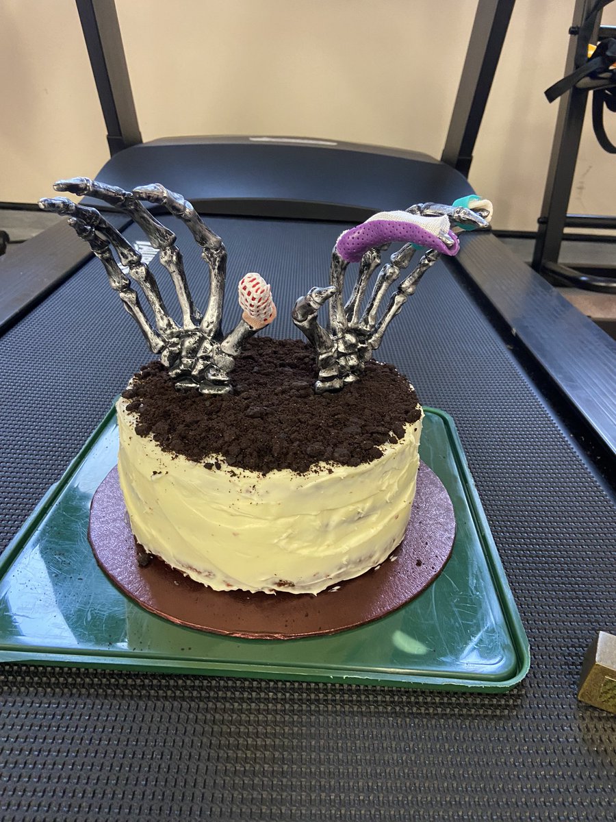 JoPerry28059408's tweet photo. Not only is our state of the art gym used to rehab our patients, it’s also used to eat cake! AHP day celebrations underway with a bake off! Well done @HandTherapyLTH first prize for the themed cake 😋 https://t.co/SMWKhhXajh