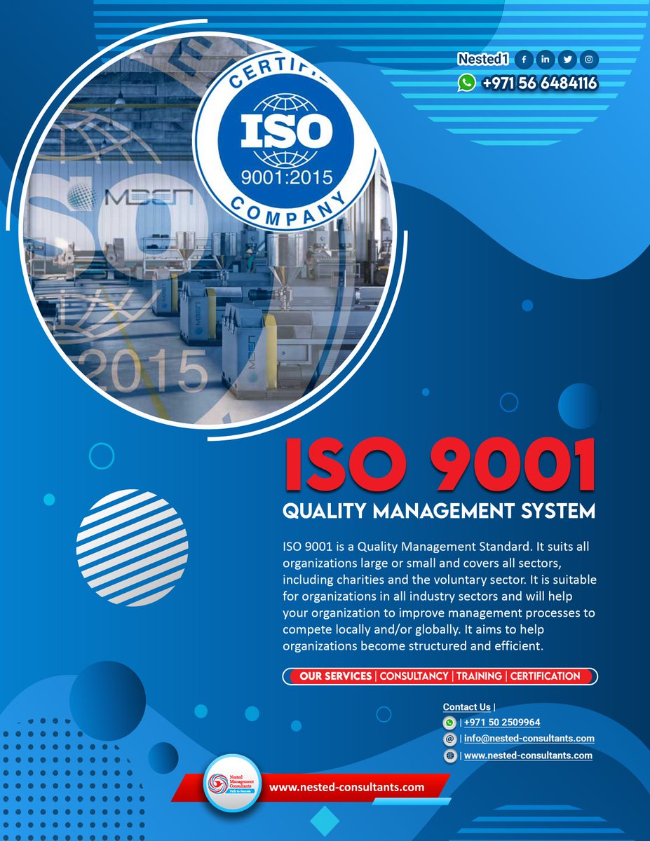 nested1_'s tweet image. 𝑵𝒆𝒔𝒕𝒆𝒅 𝑴𝒂𝒏𝒂𝒈𝒆𝒎𝒆𝒏𝒕 𝑪𝒐𝒏𝒔𝒖𝒍𝒕𝒂𝒏𝒕𝒔 
𝗜𝗦𝗢 𝟵𝟬𝟬𝟭 𝗤𝗠𝗦 (𝗤𝗨𝗔𝗟𝗜𝗧𝗬 𝗠𝗔𝗡𝗔𝗚𝗘𝗠𝗘𝗡𝗧 𝗦𝗬𝗦𝗧𝗘𝗠) 
nested-consultants.com/standards/iso-… 

𝗖𝗢𝗡𝗧𝗔𝗖𝗧 𝗨𝗦: 
Call &amp;amp; Whatsaap | +971502509964, +971566484116   Email | info@nested-consultants.com