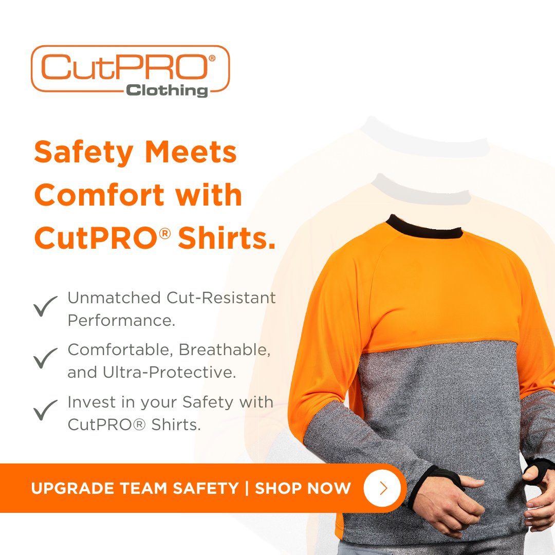 CutPROclothing's tweet image. Enhance your team&apos;s safety with CutPRO® Shirts! 👕🛡️ Providing comfort and security, our cut-resistant shirts reduce injury risks. Invest in safety and peace of mind. Explore CutPRO® Shirts: cut-pro.com/cut-resistant-… #CutProtection #Workwear #PPE #WorkplaceSafety #IndustrialSafety