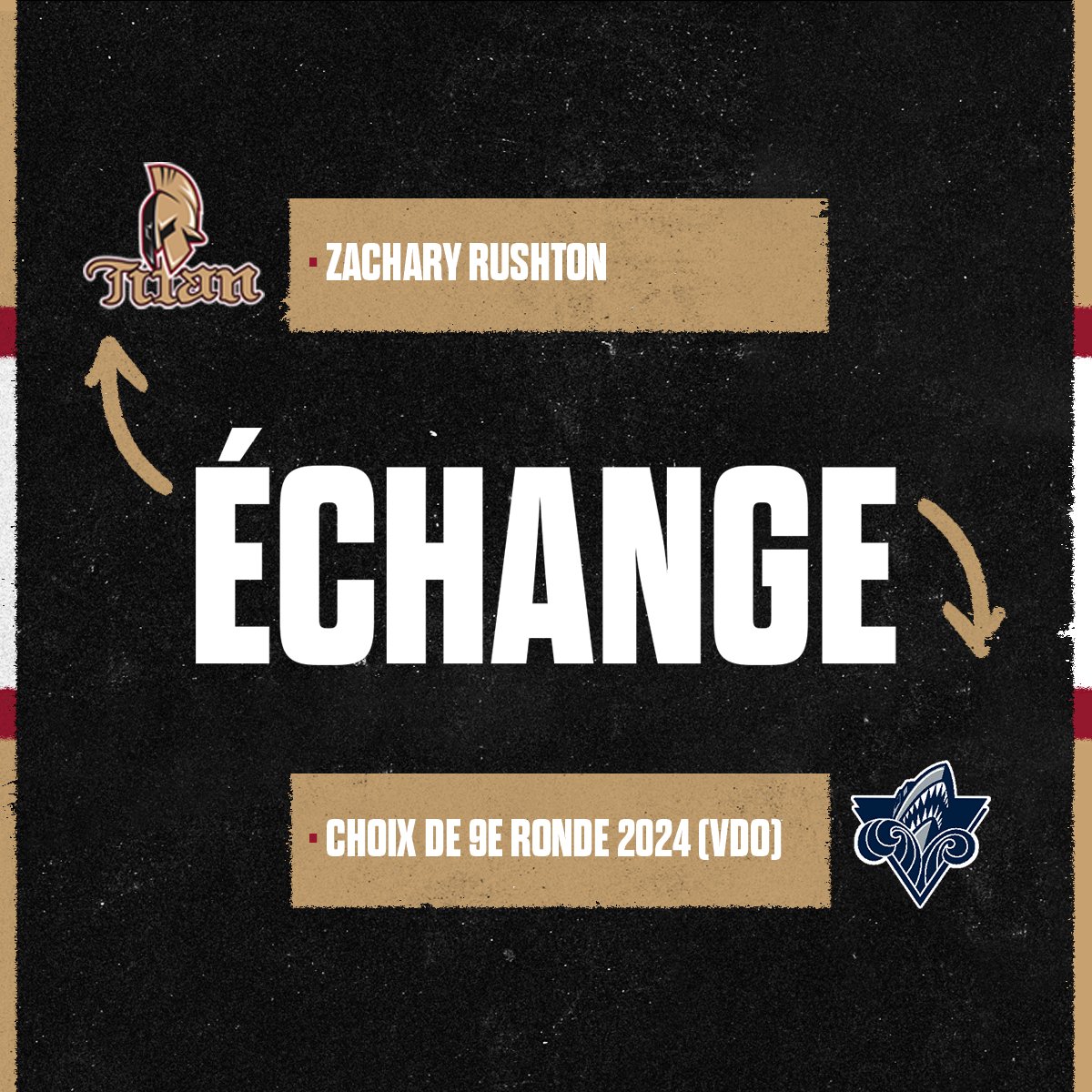 ABTitan's tweet photo. 🚨Trade alert: The Titan have traded a 9th round draft pick 2024 (VdO) to Rimouski for forward, Zachary Rushton.

🚨Alerte d'échange: Le Titan a échangé un choix de 9e ronde en 2024 (VdO) à Rimouski contre l'avant, Zachary Rushton.

#GoTitanGo https://t.co/KeL340JfKa