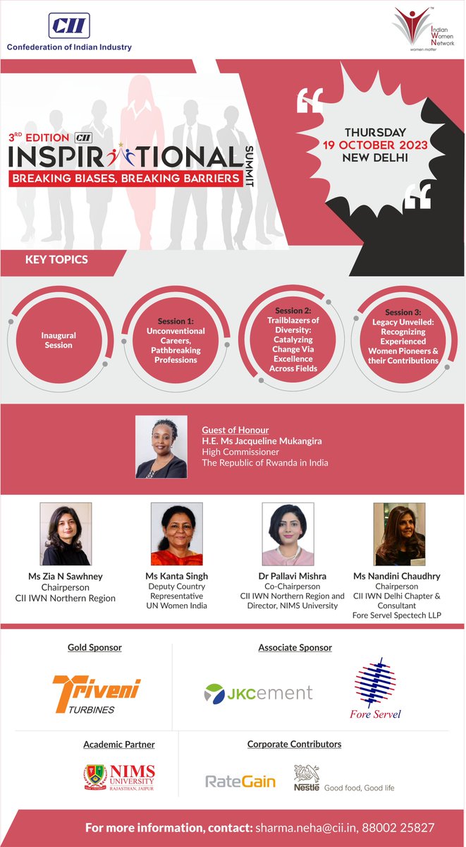 cii4nr's tweet photo. Join us for the 3rd ed. of the CII-IWN Inspirational Summit, October 19, 2023 in New Delhi, which will explore deliberations on #BreakingBiases #BreakingBarriers.
Reserve your seat nowโฉhttps://t.co/kQxIzkgzRl
@MUKANGIRA1 @Rwandaindia @kantasingh_
@NimsUniversity
#CII4NR https://t.co/nv0nltbueK