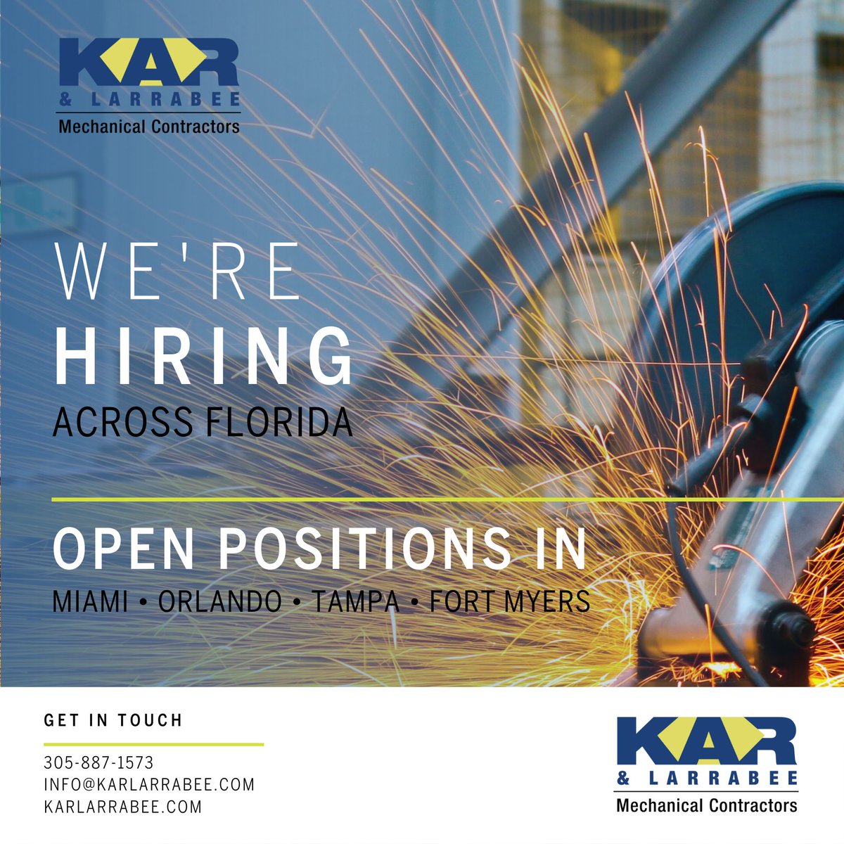 Advance your career in the mechanical contracting field. We are hiring across Florida for Senior Estimators, HVAC Technicians, Chiller Technicians, Welders and Pipefitters. To apply, send your resume to careers@karlarrabee.com 

#werehiring #mechanicalcontractors