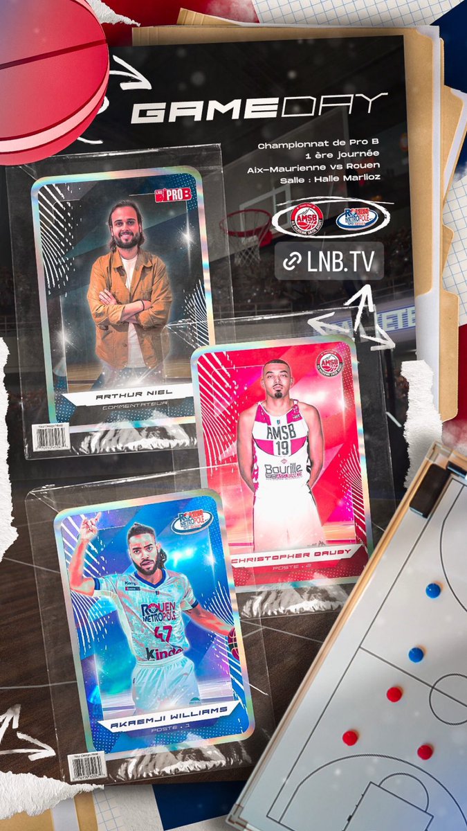 Jour de match pour l’<a href="/amsbofficiel/">Aix Maurienne Savoie Basket</a> et le <a href="/RouenMBasket/">Rouen Métropole Basket</a> en <a href="/LNBofficiel/">Ligue Nationale de Basket</a> ! ⚡️🏀

🎙️Un match commenté par le talenteux <a href="/il_acuto/">Arthur Niel</a> à suivre en direct sur lnb.fr/elite.

🎨 Agence Omada
#ProB #LeadersCup #BetclicElite #LNB