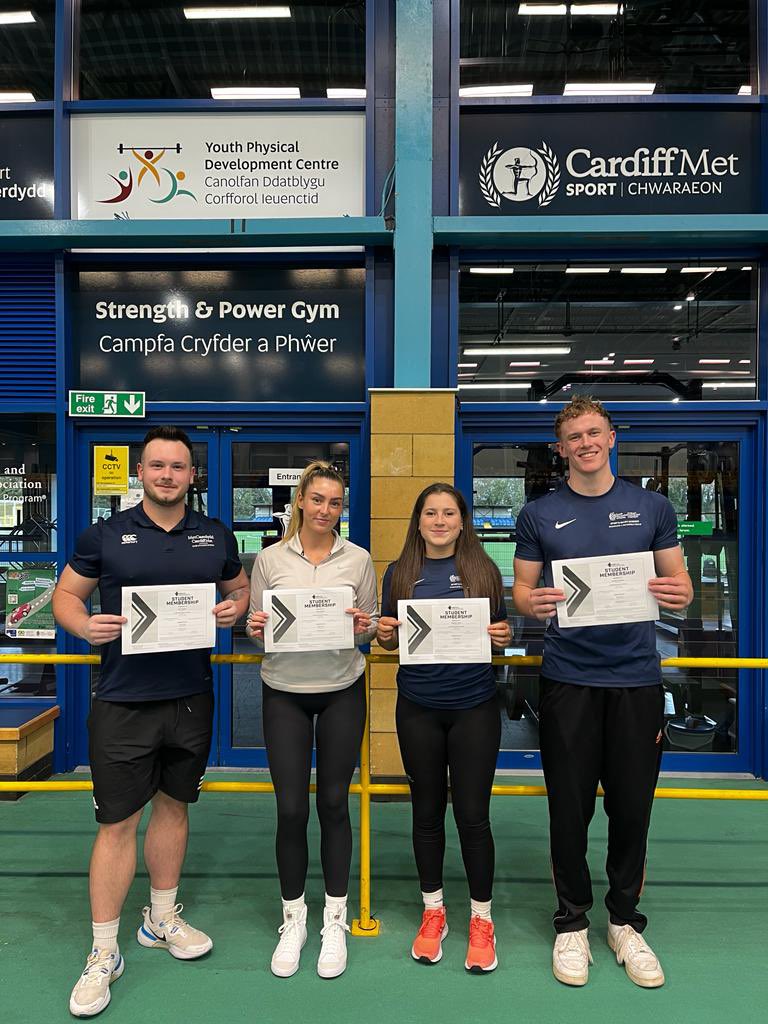 Congratulations to Ben, Kiana, Maddie and Jonathan; our high-performing @CardiffMetSCRAM S&C students who have been awarded complimentary student memberships for the @NSCA 👏👏 🥇