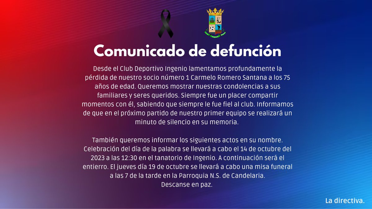 Comunicado oficial de defunción.