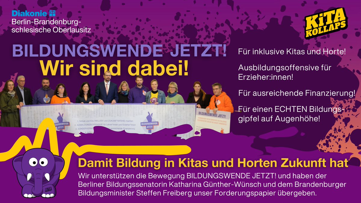 DiakonieBerlin's tweet photo. Kitas und Horte sind Bildungsorte!  Darum unterstützen wir #BildungswendeJETZT im Aktionsbündnis @kitakollaps und haben heute vier Forderungen an die #KMK und #JFMK übergeben - für ein modernes #Bildungssystem und eine gute Zukunft für #Kitas und #Horte! Vielen Dank an Minister Freiberg @MBJSBrandenburg und Senatorin @gunther_wunsch @SenBJF für den fachlichen Austausch. Wir bleiben dran! 

@SybillRadig @AWO_Potsdam @KitaverbandVETK @keb_potsdam
@ElternbeiratCB @schweersangela Mehr zu den Forderungen der Bewegung #Bildungswende JETZT: https://t.co/F31JgWvXRp #InklusiveBildungJETZT #BildungsfinanzierungJETZT

@ParitaetBRB @ekbo_de @KaufmannMarion @BttnerJens @lassiwe @LukasPhilippi @PNN_de @GuntherWunsch @Marcel_Hopp @khalatbari_mda @falkone1 @_ProtectTheKids @phil_dehne