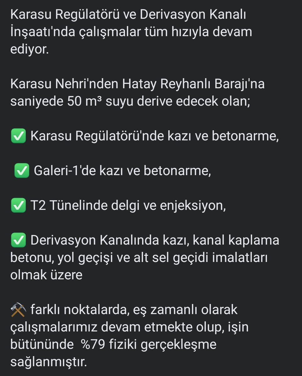 dsi_6_blgmd's tweet photo. Karasu Regülatörü ve Derivasyon Kanalı İnşaatı'nda çalışmalar tüm hızıyla devam ediyor. 

Karasu Nehri'nden #Hatay #Reyhanlı Barajı'na saniyede 50 m³ suyu derive edecek olan;

⬇️⬇️⬇️ https://t.co/1j2bolCxYc