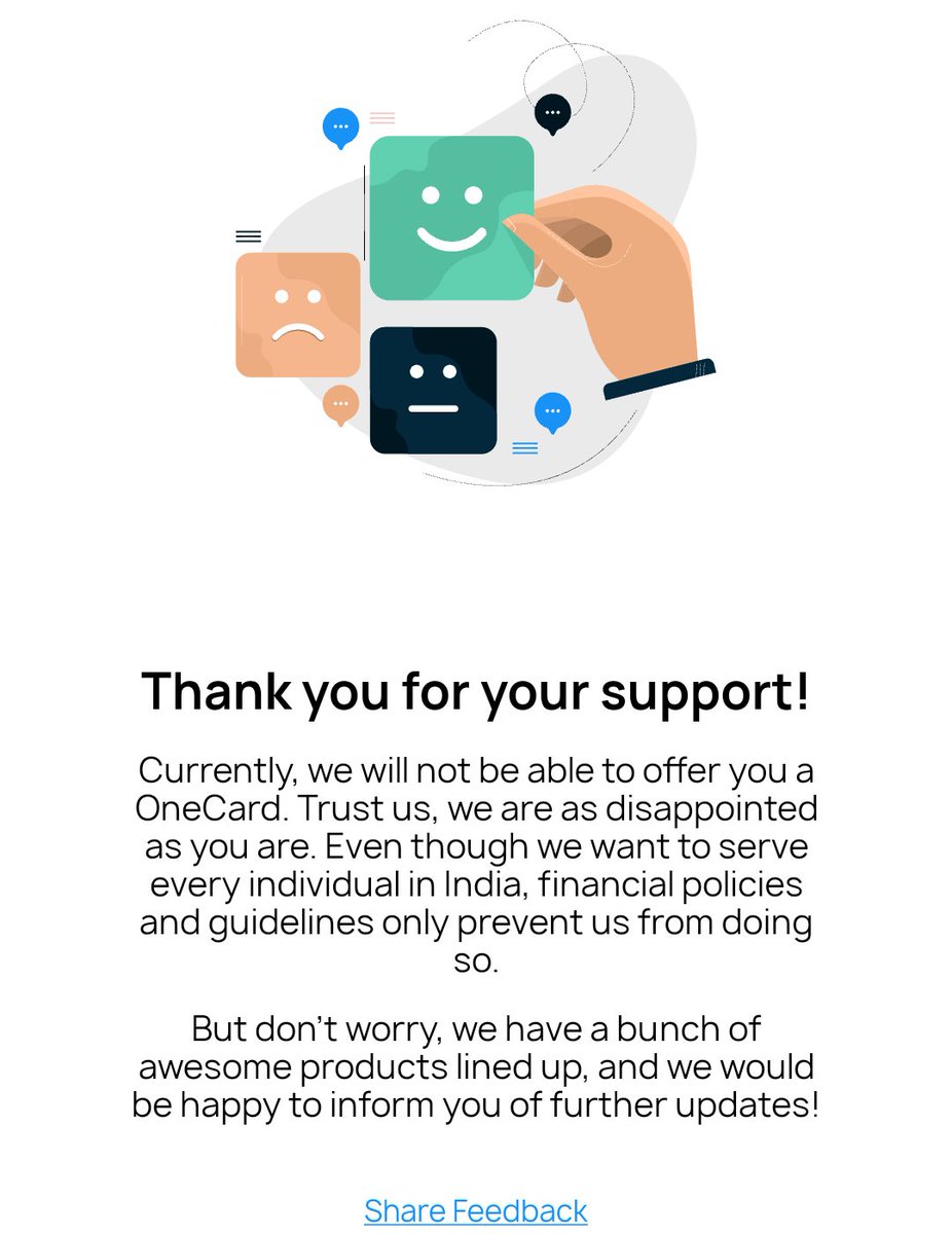 chiraghingu01's tweet image. Hey @OneCardHelp, your registration process is beyond frustrating! 😡 I keep getting the message &quot;currently we are not be able to offer you a one card.&quot; What&apos;s the deal? Fix this ASAP! 😤 #OneCard #RegistrationIssues 

@GetOneCardIN