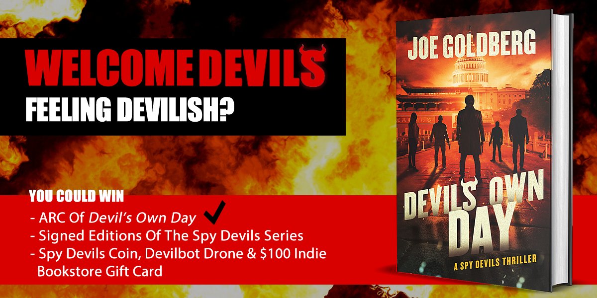 🔥Congrats to this week’s members of Joe’s Devils!🔥
@bethy_mceagle @ChadCrum7 @alvinlfrance @nbowen57 @rufusraiderbook

They’ll receive an ARC of DEVIL’S OWN DAY (pub. 11.14) & can win amazing prize packs. 
You can be a winner too! Learn more/enter today: joegoldbergbooks.com/devils-own-day