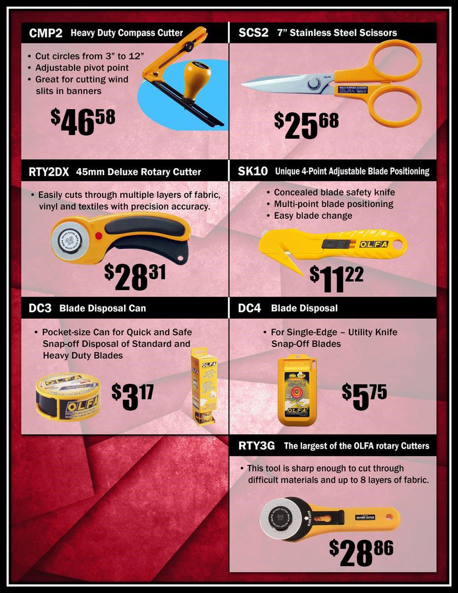 Encompass_More's tweet image. Hot Stuff! We have cutting tools for every application! Check out encompass-more.com to purchase yours today!

See details... conta.cc/3PxMKl7

#cuttingtools #wraptools #knivesandblades #vehicle #graphics #vehiclegraphics #signaccessories #signsupply #vehiclewraps