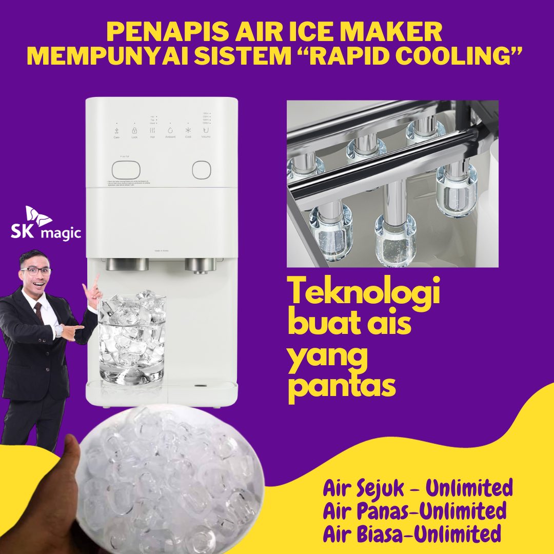 aaminnazfar's tweet photo. Kini anda tidak perlu risau lagi bila tetamu datang rumah mengejut. Dengan adanya penapis air ice maker, tetamu tiba-tiba muncul depan pintu pon tiada masalah. Tekan sahaja ais batu keluar dan sunquick ais siap. https://t.co/t9NrbY95rr