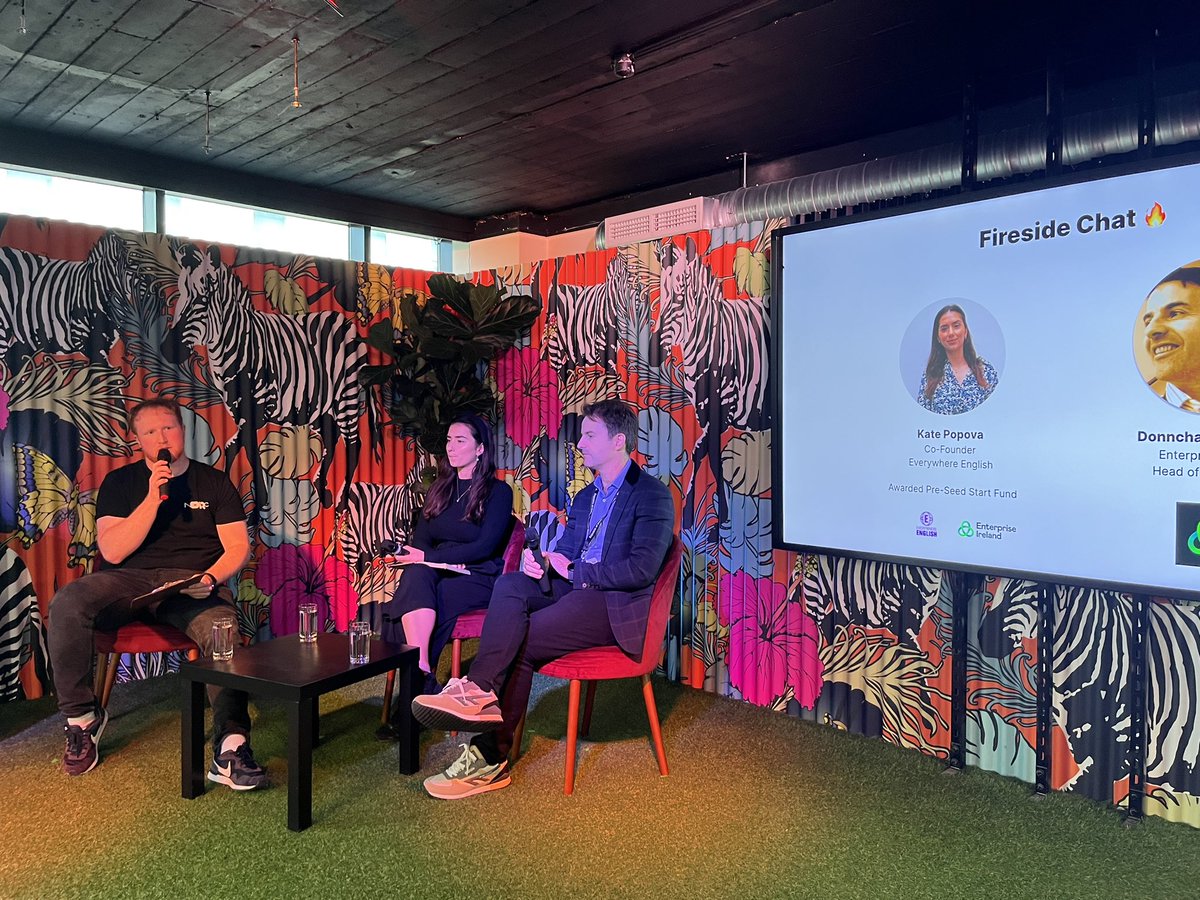 republicofwork's tweet photo. Taking a break from the pitching of the @NDRC_hq showcase!
We have a brilliant fireside chat with Kate from Everywhere English 🗣️ and Donnchadh from @Entirl ☘️ https://t.co/nMQIXFfraw
