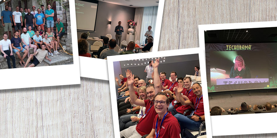 Vol programma! Na ons summercamp zaten vorige week nog zo’n 80 man in Antwerpen voor de Devoxx en deze week waren de rode shirts te spotten op de Techorama, Frontmania en gaven we zelf ook een sessie op het DREAM-event. Hoop nieuwe ideeën opgedaan, veel geleerd en veel gelachen.