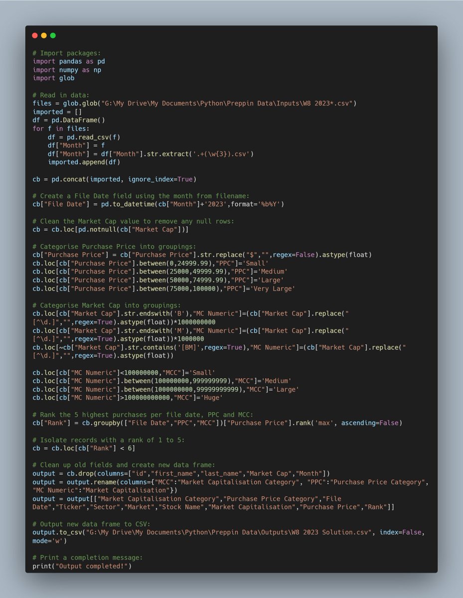 DataNath's tweet image. More #PreppinData challenges completed! 2023 weeks 5 through 8. Loving the challenge #Python is providing - Google, ChatGPT and Stack Overflow are fast becoming my best friends! Got to play around with some new functions here and personally love melt() as a name!